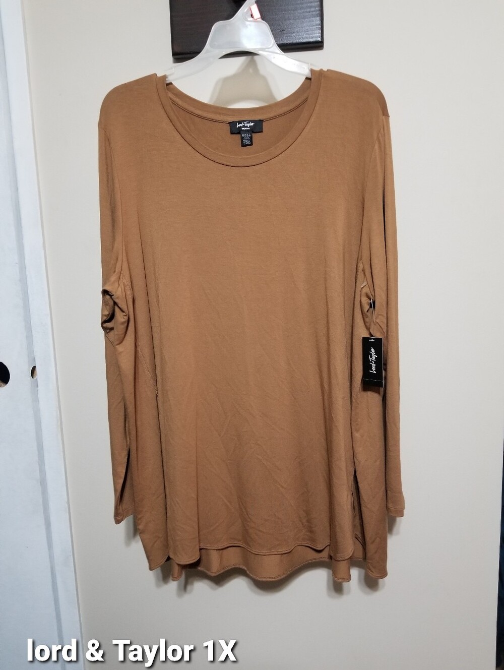 Lord & Taylor Top Camel Brown Long Sleeve Scoop Neck Tunic Nwtags